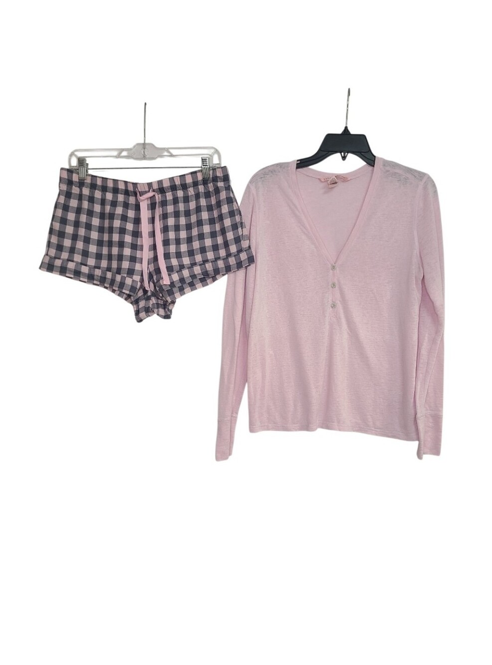 ​Victoria's Secret Pink Long Sleeve Top & Plaid Shorts Pajama Set Medium